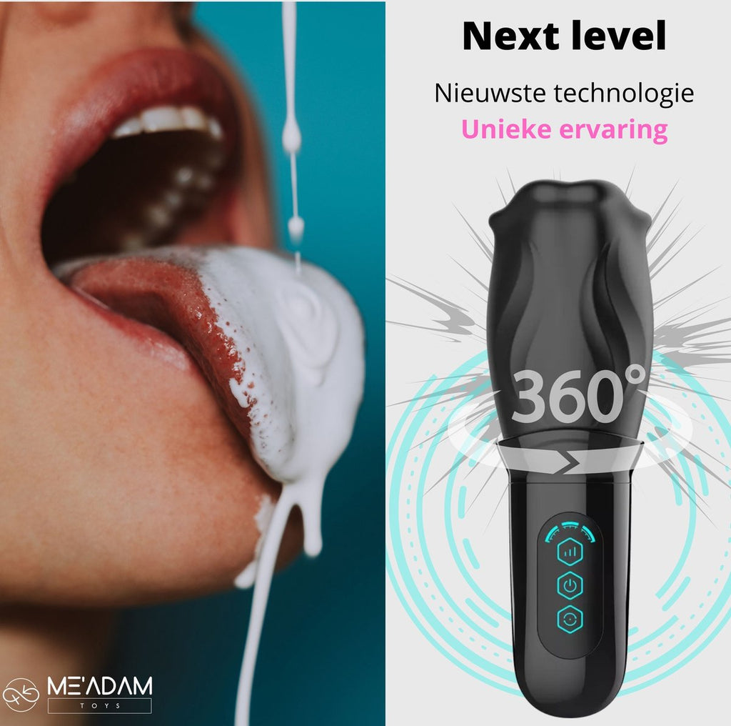 ME'ADAM - 360° Roterende blowjob masturbator - Pocket Pussy - Incl glijmiddel & opbergtas - luxe masturbator - Masturbator Voor Man - Elektrisch - Oplaadbaar - Waterdicht - Waterproof - Sex Toys voor mannen - Penis Stimulator - Zwart - fluisterstil