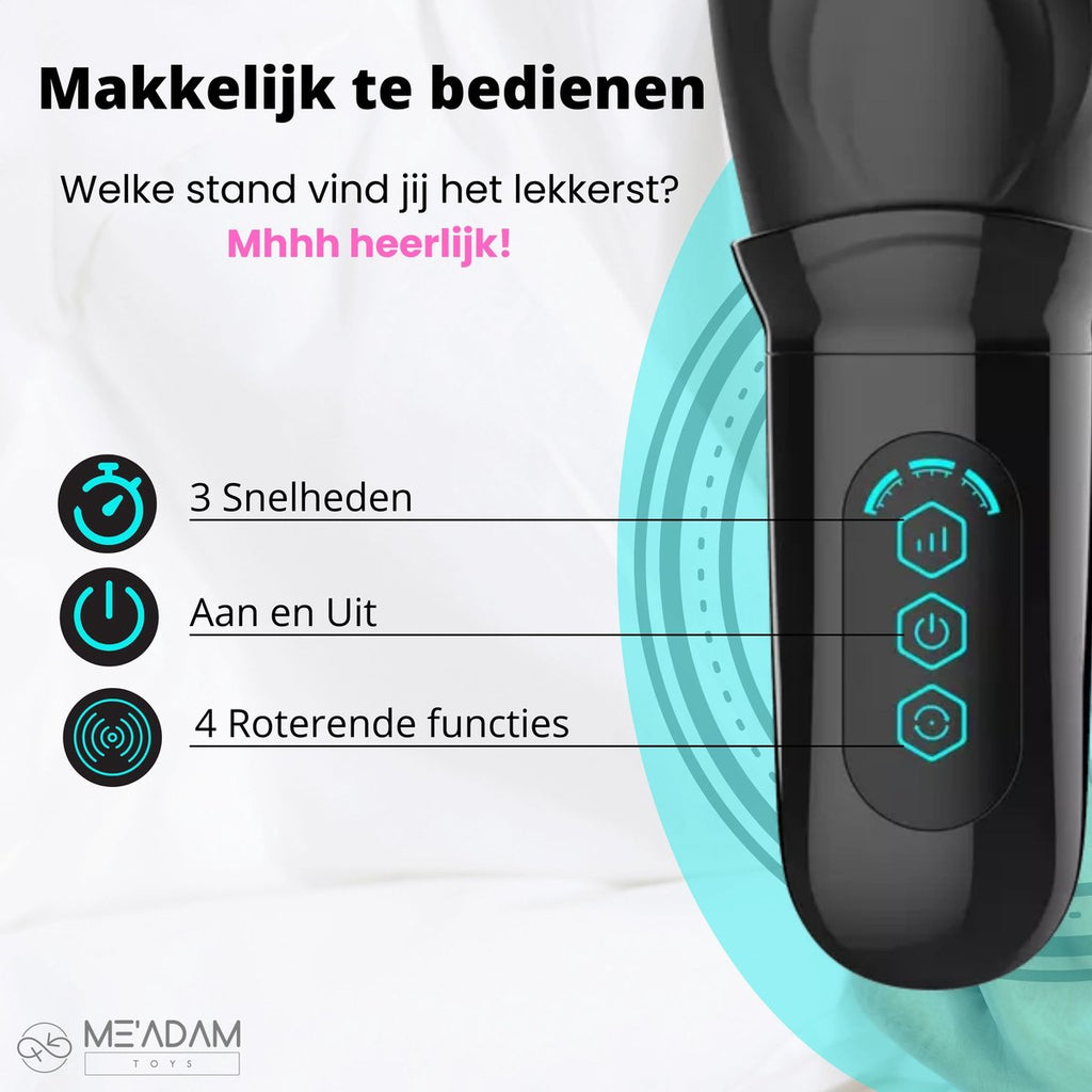 ME'ADAM - 360° Roterende blowjob masturbator - Pocket Pussy - Incl glijmiddel & opbergtas - luxe masturbator - Masturbator Voor Man - Elektrisch - Oplaadbaar - Waterdicht - Waterproof - Sex Toys voor mannen - Penis Stimulator - Zwart - fluisterstil