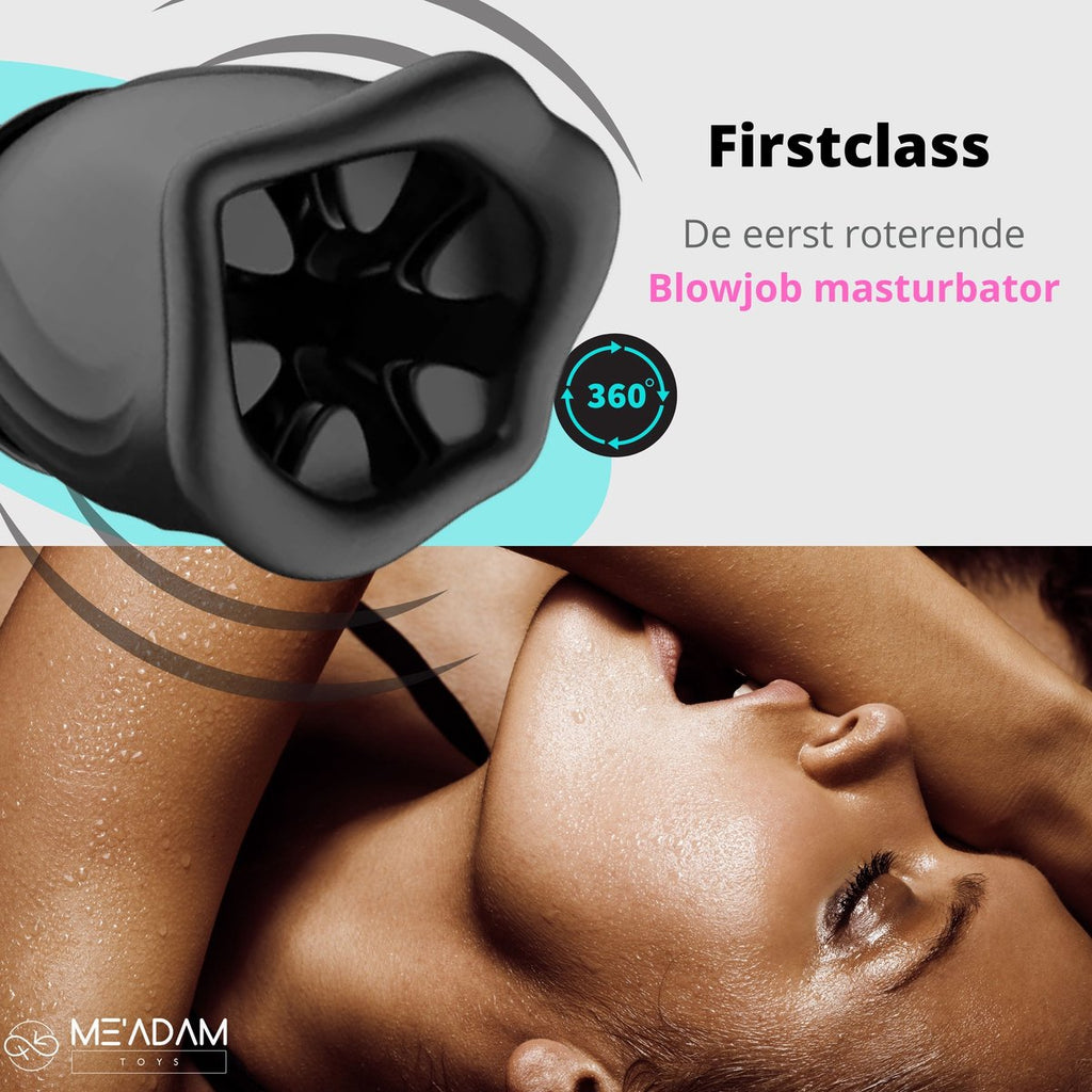ME'ADAM - 360° Roterende blowjob masturbator - Pocket Pussy - Incl glijmiddel & opbergtas - luxe masturbator - Masturbator Voor Man - Elektrisch - Oplaadbaar - Waterdicht - Waterproof - Sex Toys voor mannen - Penis Stimulator - Zwart - fluisterstil