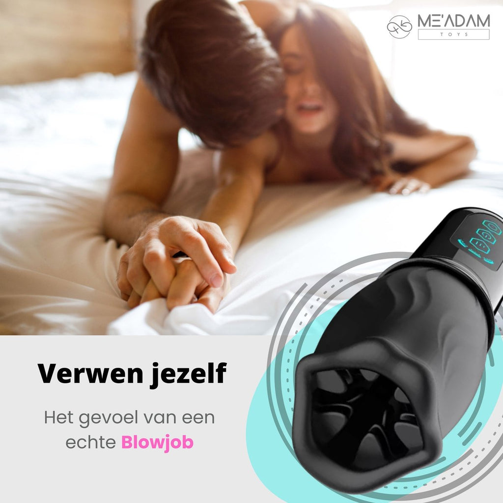 ME'ADAM - 360° Roterende blowjob masturbator - Pocket Pussy - Incl glijmiddel & opbergtas - luxe masturbator - Masturbator Voor Man - Elektrisch - Oplaadbaar - Waterdicht - Waterproof - Sex Toys voor mannen - Penis Stimulator - Zwart - fluisterstil