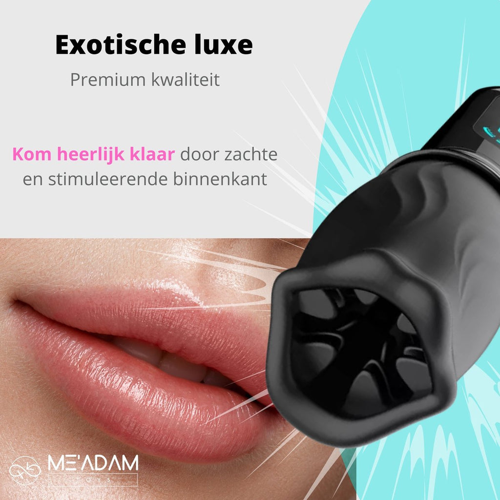 ME'ADAM - 360° Roterende blowjob masturbator - Pocket Pussy - Incl glijmiddel & opbergtas - luxe masturbator - Masturbator Voor Man - Elektrisch - Oplaadbaar - Waterdicht - Waterproof - Sex Toys voor mannen - Penis Stimulator - Zwart - fluisterstil