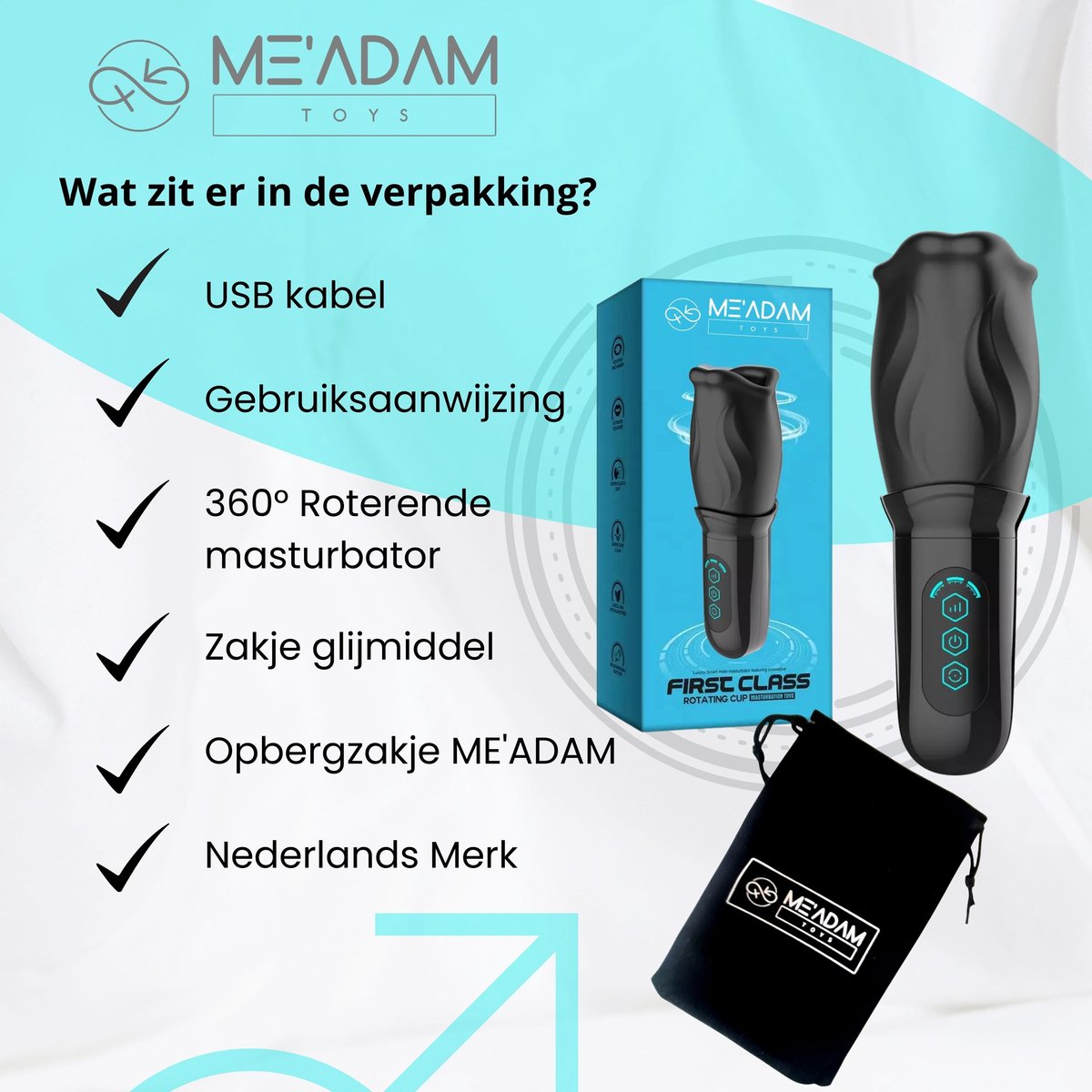 ME'ADAM - 360° Roterende blowjob masturbator - Pocket Pussy - Incl glijmiddel & opbergtas - luxe masturbator - Masturbator Voor Man - Elektrisch - Oplaadbaar - Waterdicht - Waterproof - Sex Toys voor mannen - Penis Stimulator - Zwart - fluisterstil