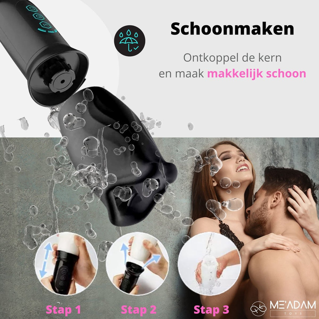 ME'ADAM - 360° Roterende blowjob masturbator - Pocket Pussy - Incl glijmiddel & opbergtas - luxe masturbator - Masturbator Voor Man - Elektrisch - Oplaadbaar - Waterdicht - Waterproof - Sex Toys voor mannen - Penis Stimulator - Zwart - fluisterstil