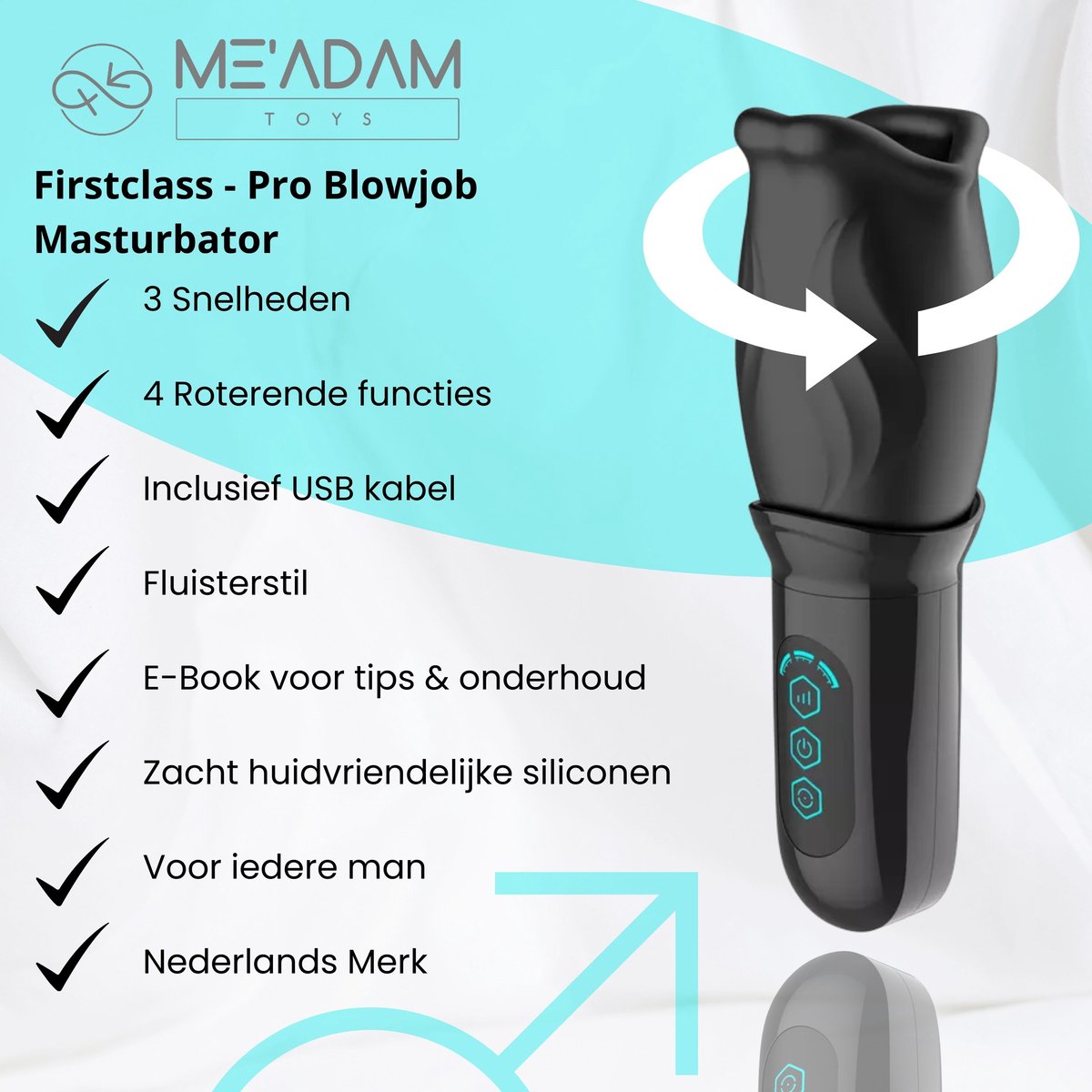 ME'ADAM - 360° Roterende blowjob masturbator - Pocket Pussy - Incl glijmiddel & opbergtas - luxe masturbator - Masturbator Voor Man - Elektrisch - Oplaadbaar - Waterdicht - Waterproof - Sex Toys voor mannen - Penis Stimulator - Zwart - fluisterstil