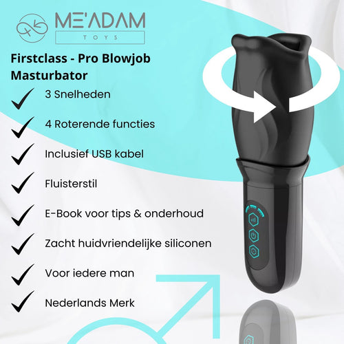 ME'ADAM - 360° Roterende blowjob masturbator - Pocket Pussy - Incl glijmiddel & opbergtas - luxe masturbator - Masturbator Voor Man - Elektrisch - Oplaadbaar - Waterdicht - Waterproof - Sex Toys voor mannen - Penis Stimulator - Zwart - fluisterstil