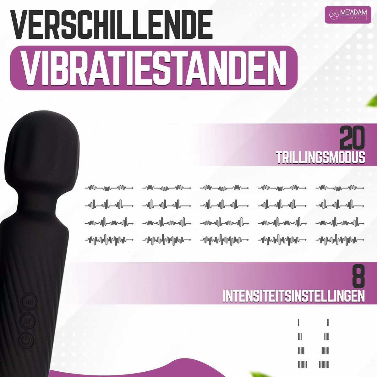 ME'ADAM - Magic Wand Vibrator – Luxe Wand Massager voor Vrouwen – 20 Standen – Waterbestendig - Sex toys voor vrouwen - vibrators