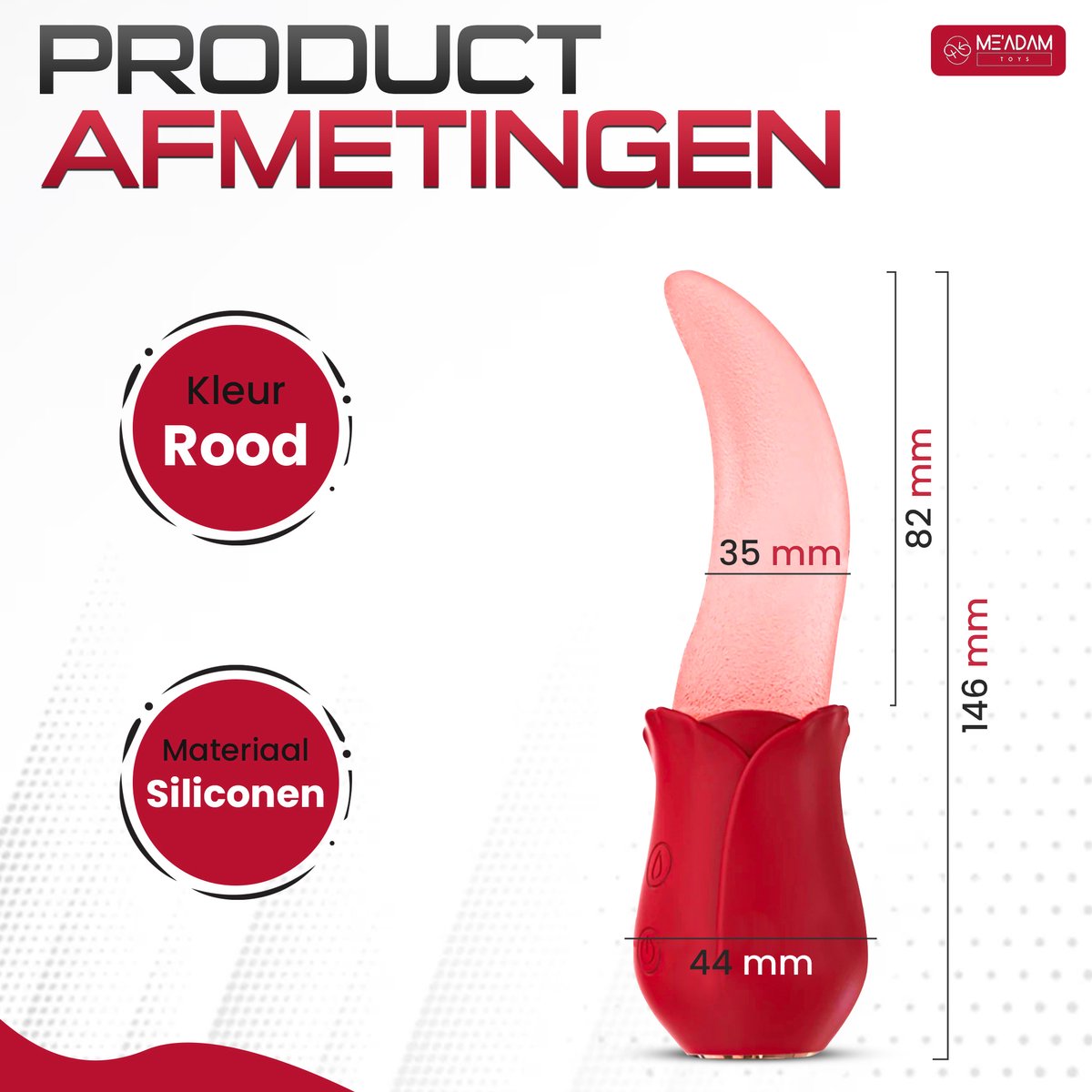 Afmetingen van de tong vibrator met lick-beweging