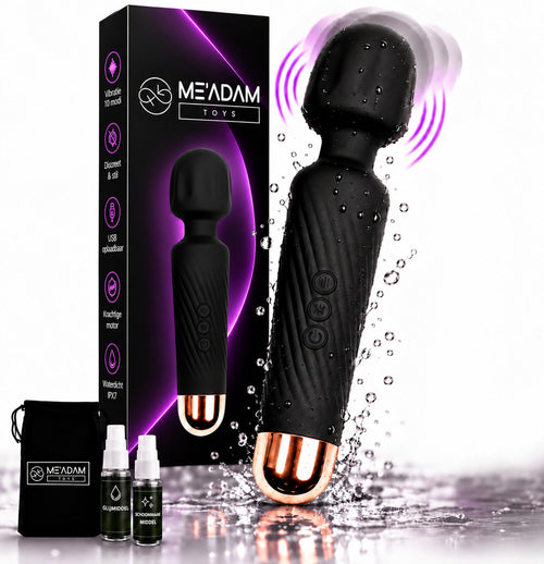 ME'ADAM Magic Wand vibrator in zwart met accessoires