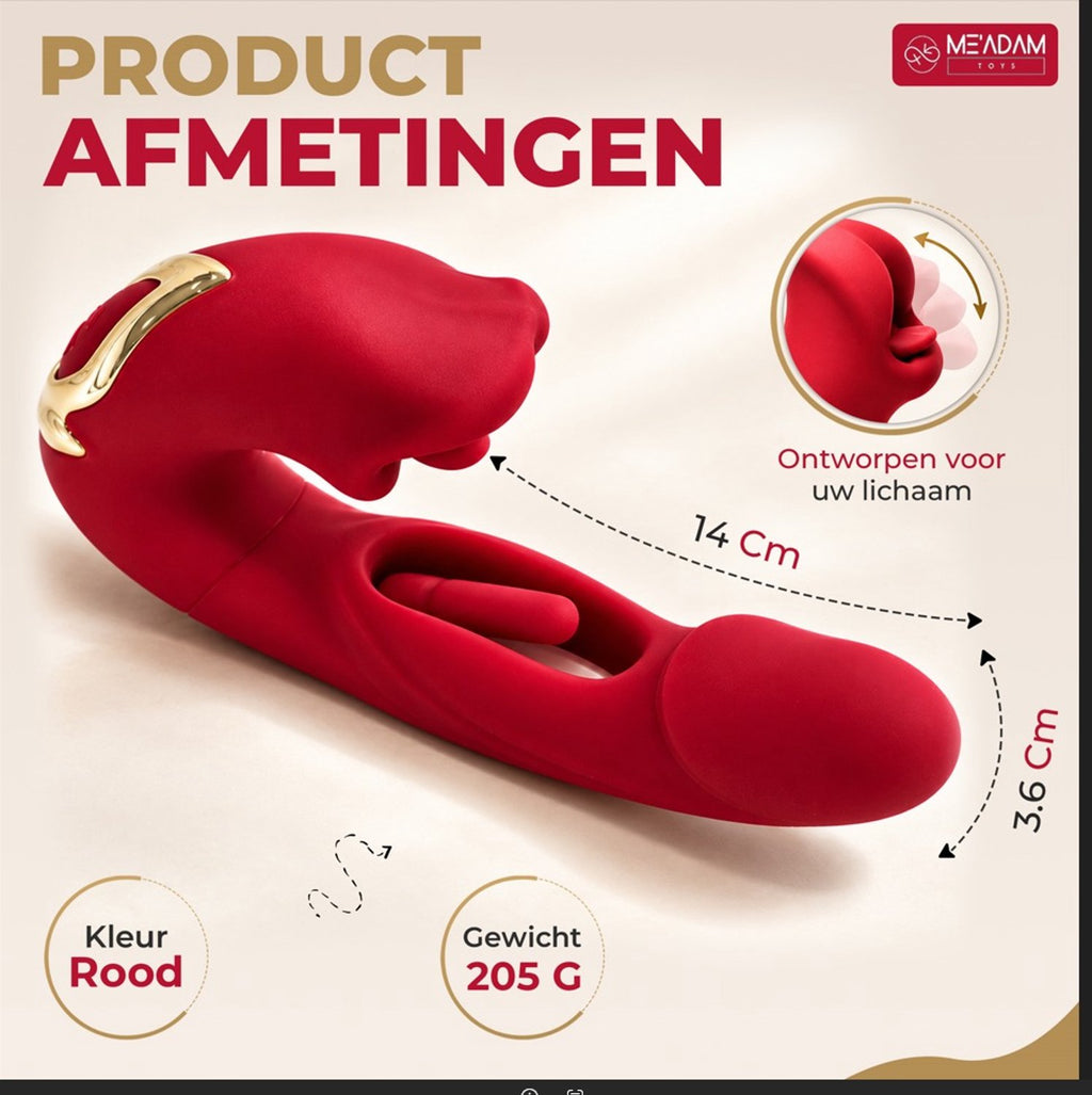 ME'ADAM - 3-in-1 Clitoris en G-Spot Vibrator - Rabbit Vibrator met Tongfunctie - Stil & Krachtig - Sex toys voor vrouwen - Vibrators voor vrouwen - Satisfyer