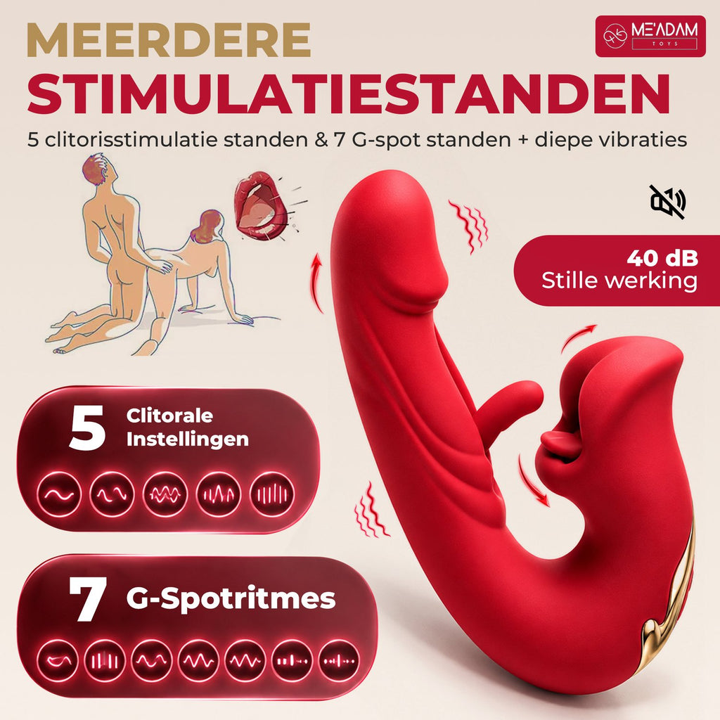 ME'ADAM - 3-in-1 Clitoris en G-Spot Vibrator - Rabbit Vibrator met Tongfunctie - Stil & Krachtig - Sex toys voor vrouwen - Vibrators voor vrouwen - Satisfyer