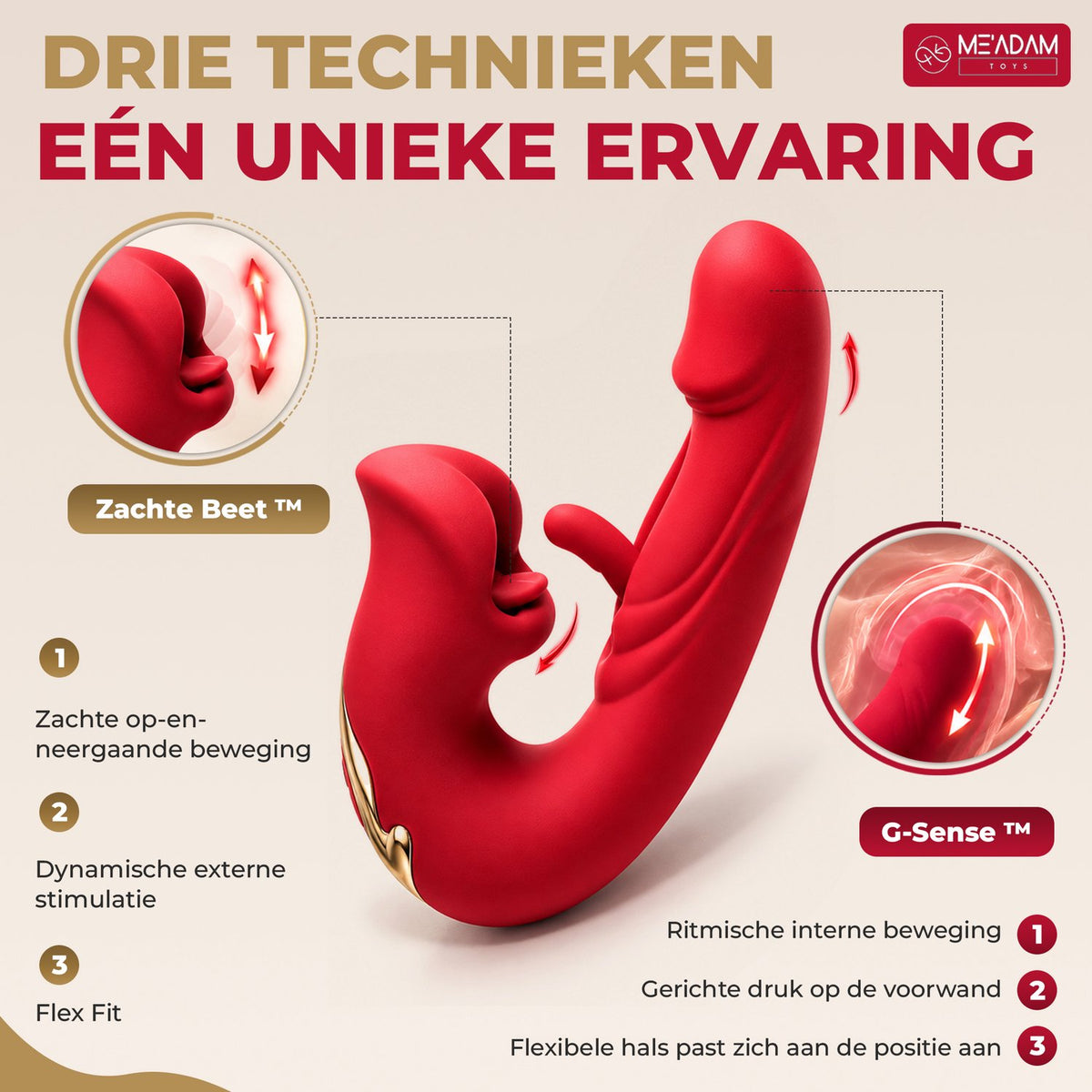ME'ADAM - 3-in-1 Clitoris en G-Spot Vibrator - Rabbit Vibrator met Tongfunctie - Stil & Krachtig - Sex toys voor vrouwen - Vibrators voor vrouwen - Satisfyer